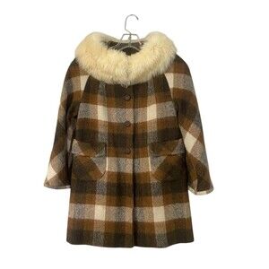 Vintage 50s Cursty Coats Girls Fur Mink Wool Tapestry Mid Century Union Made